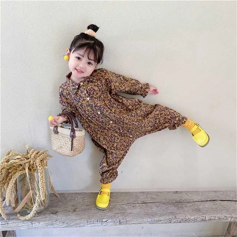 Flickor Jumpsuit Barnkläder Höst Småbarn Casual Floral Tooling Baby Barnkläder Japanes Koreansk stil 1-6 Y 211101