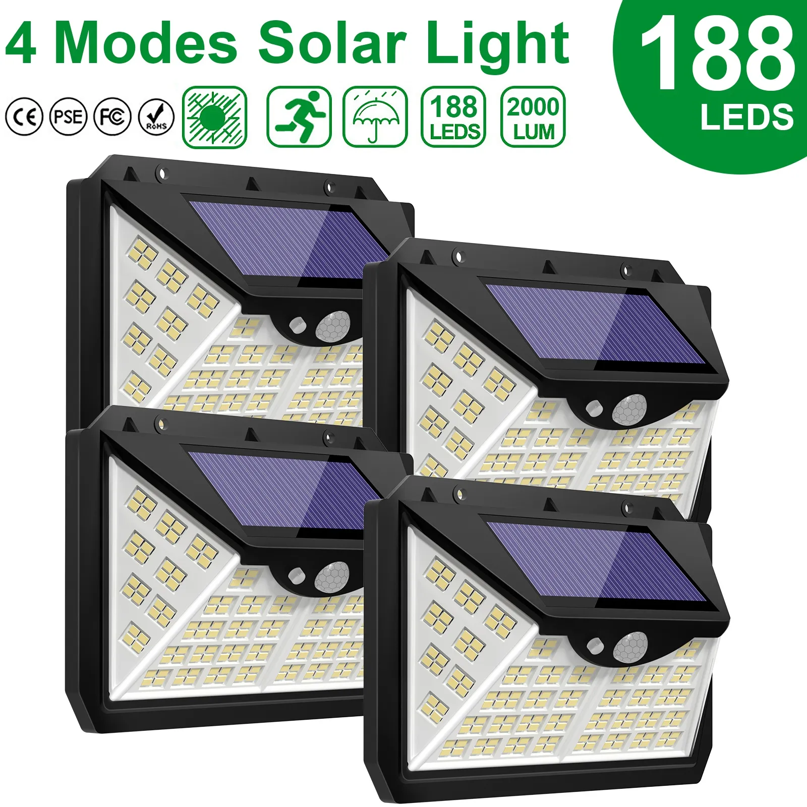 188 LED太陽光発電屋外4モード太陽光ランプ電動太陽光防水モーションセンサーライトのための庭のパティオ緩和ソラレス