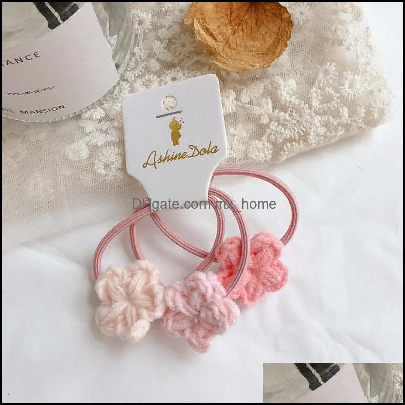 New Girls Knitting Gradient Woolen Flowers Simple Elastic Hair Bands Cute Rubber Band Scrunchie Headband Fashion Hair Accessorie