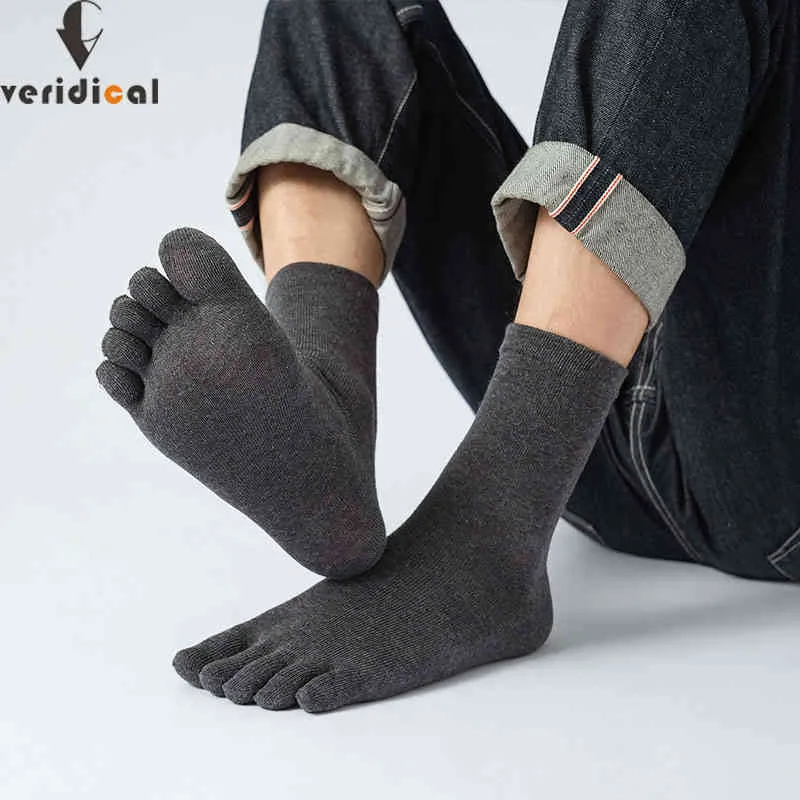 Veridical 5 paires/lot cinq doigts pour hommes solide respirant marque Harajuku avec ToesBusiness hommes chaussettes courtes