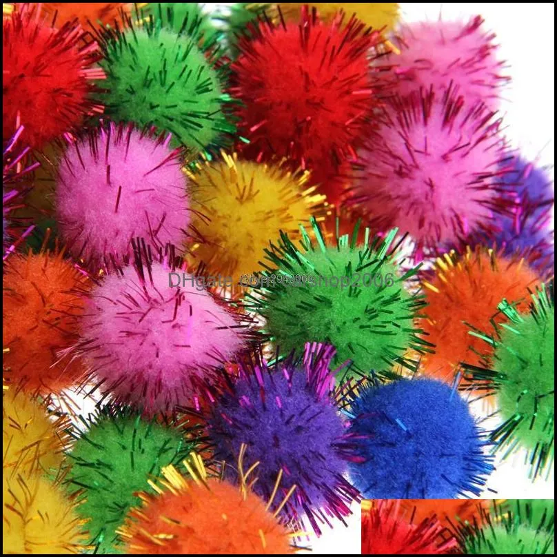 Cat Toys 100Pcs/lot Colorful Mini Sparkly Glitter Tinsel Balls Small Pom Ball For Toys1