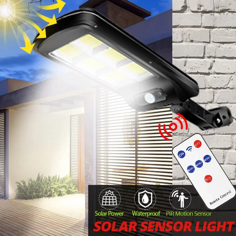 COB Solar Street Lights Outdoor Garden Waterdichte wandlamp PIR Bewegingssensor Smart afstandsbediening Licht