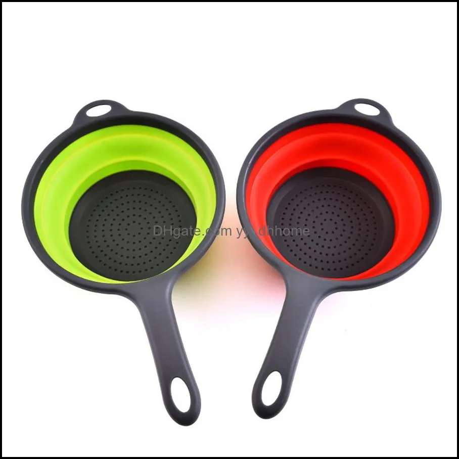 Space-Saver Folding Silicone Washing Strainers Colander Kitchen Foldable Pasta Strainers,Collapsible Drain Basket with Handle JK2001