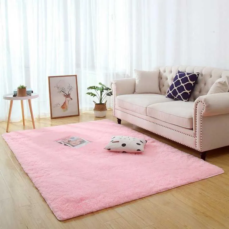 Nordic pink living room carpet Long hair bedside blanket coffee table rug girl bed floor mat non-slip 210626