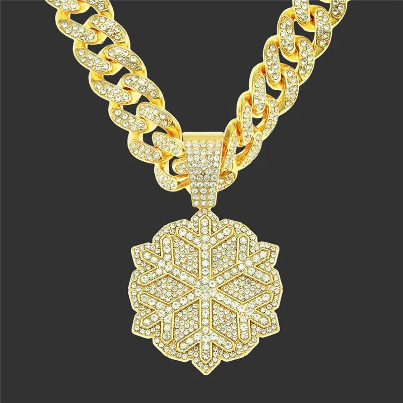 Pendant Necklaces Fashion Hip Hop Jewelry Cubic Zircon Snowflake With Width 13mm Iced Out Miami Cuban Link Chain Choker Gift