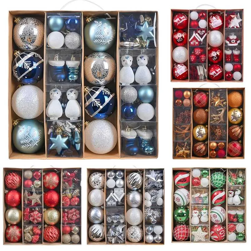 Valery Madelyn 60Pack Boules De Noël Ornements Flocon De Neige Bonhomme De Neige Arbre De Noël Boule Suspendue Ensemble Pour Navidad Décoration De La Maison 211104