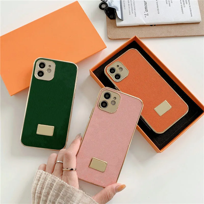 Luxury design phone cases for iPhone 12 11 Pro Max XR XS plus 7/8 Fashion PU leather case protection shell Letter flower printed Orange Pink cellphone cover wholesale