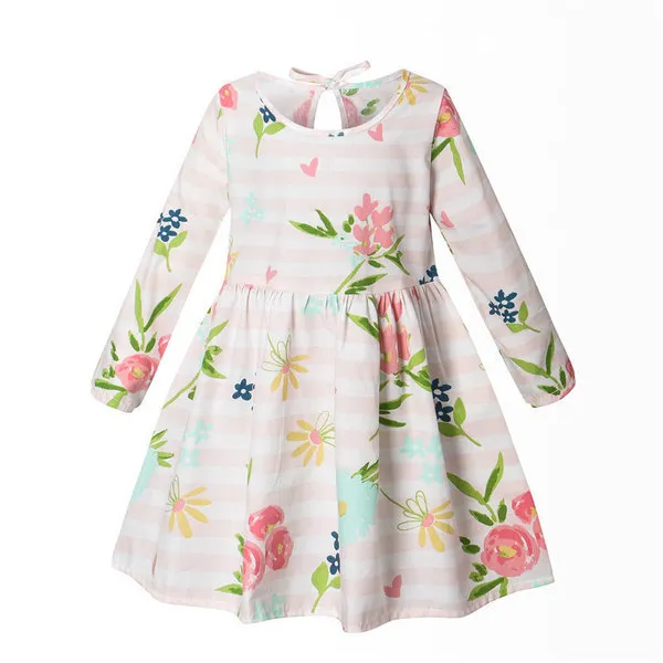 Nieuwe Kids Lange Mouwen Jurken Meisjes Bloem Gedrukt Prinses Jurk Zomer Kinderkleding 2 3 4 5 6 7 Jaar Meisje Elegante Outfits Q0716