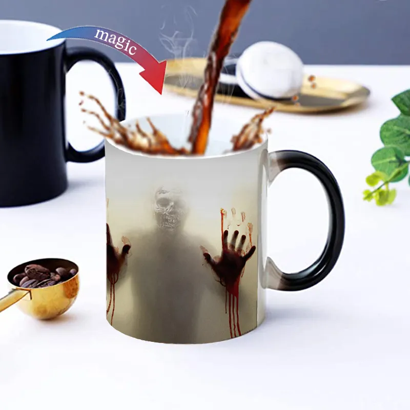 Ходьба мертвого цвета смена чашки творческий завтрак молочный чай водой кружка керамические кофейные кружки из зомби хеллоуин день рождения подарок