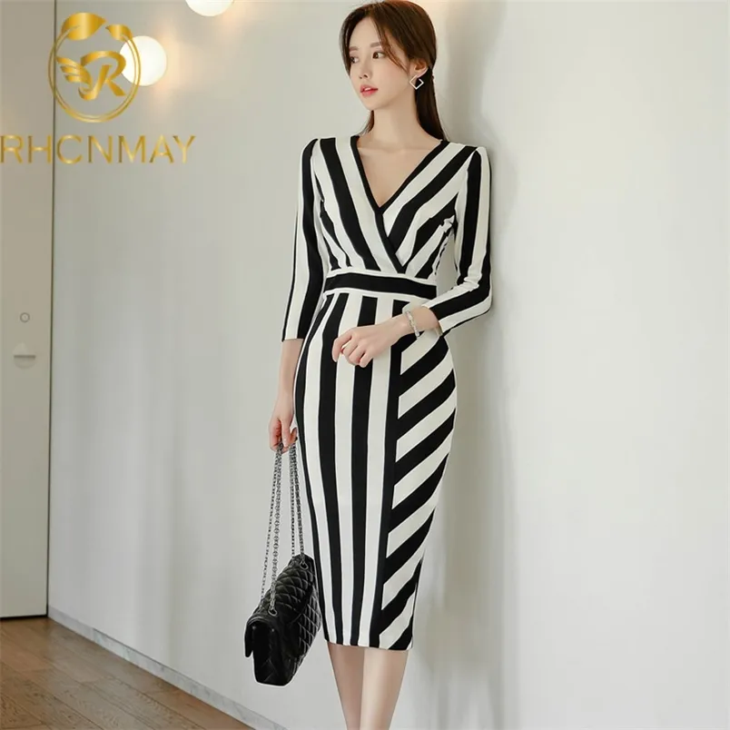 Retro Striped Print Bodycon Sheath white dress for Women