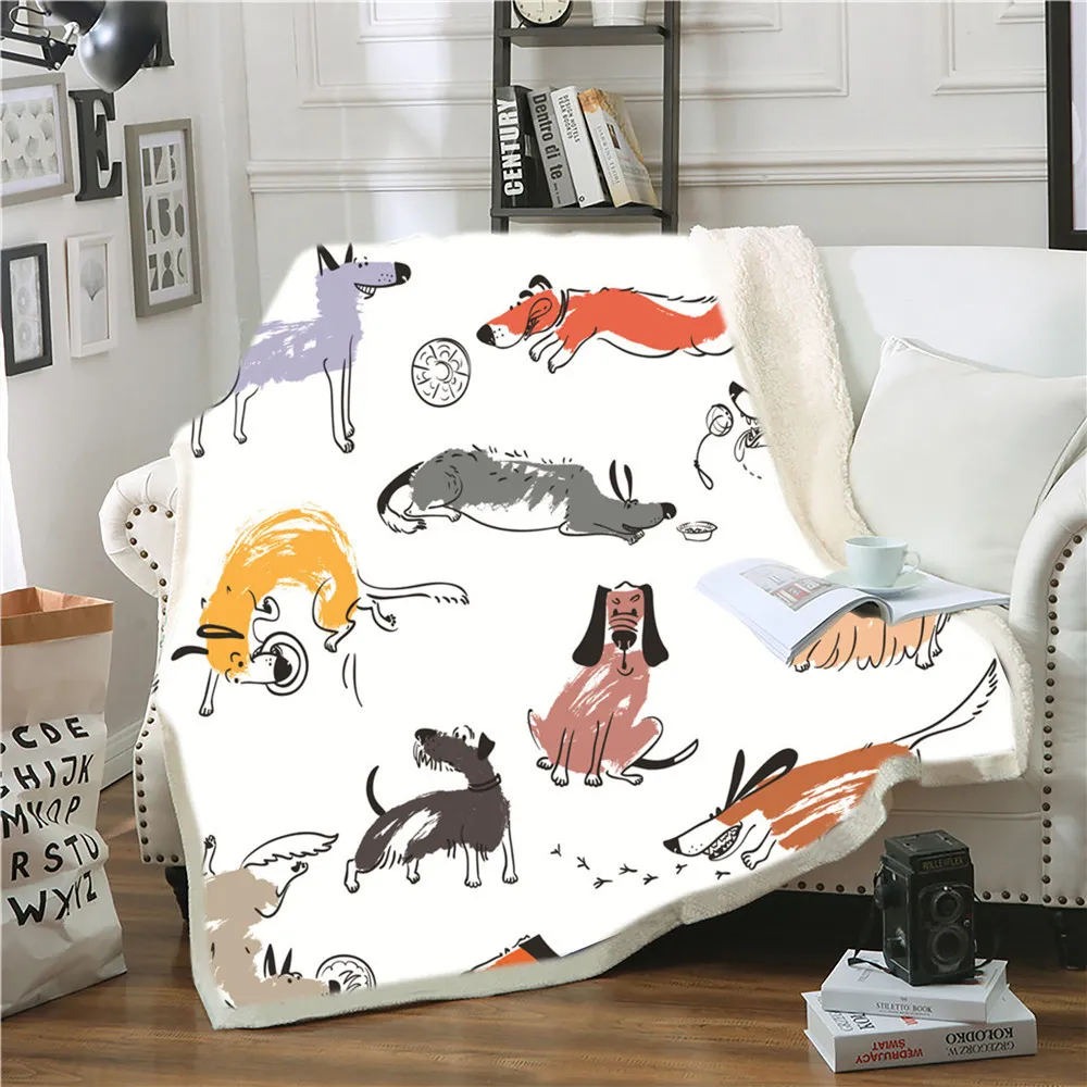3D Cat en Hond Gedrukt Sherpa Deken Couch Quilt Cover Office Travel Beddengoed Outlet Fluwelen Pluche Sleep Fleece Dekens