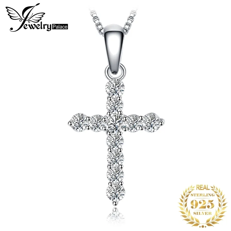 JPalace Cross CZ Silver Pendant Necklace 925 Sterling Choker Statement Women 925 Jewelry Without Chain 210721