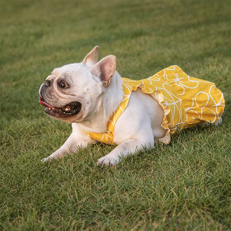 Tecknad tryck husdjurskläder vår sommar bomull valp klänning bulldog neddy bichon husdjur hundkläder
