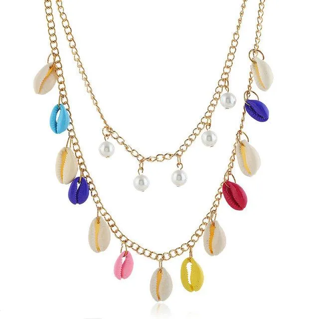 Bohème Multicouche Perle Coquillages Charme Chaîne Collier Vintage Coquillage Naturel Pendentif Collier pour Femmes Bijoux De Plage