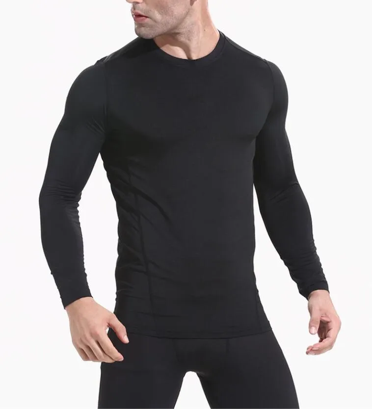 Mens Gym tees T-shirt Casual sports Print running Compression quick-drying Long Sleeve T shirts training stretch t-shirts fitness tights size S-XXL