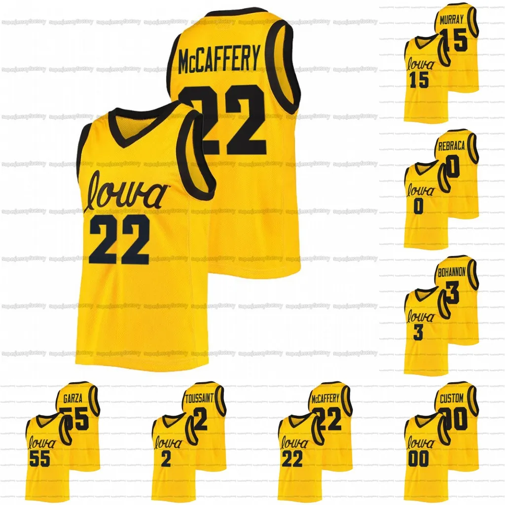 Custom Iowa Hawkeyes 2022 NCAA College Basketball Jersey 22 Patrick McCaffery 15 Keegan Murray 2 Joe Toussaint 3 Bohannon 55 Luka Garza 0 Filip Rebraca