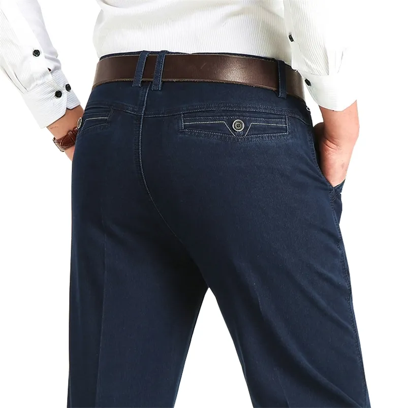 Business Loose 100% Coton Tissu Jeans pour Hommes Printemps Automne Mâle Marque Classique Droite Stretch Long Denim Pantalon Hommes Pantalon 210319