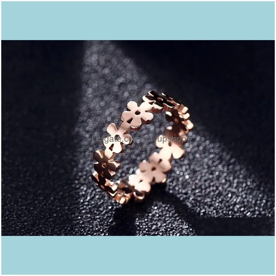 New High Quality Female Cute Sweet Flower Finger Ring Rose Gold Engagement Rings For Women Fashion Stainless Steel Jewelry Best Gift