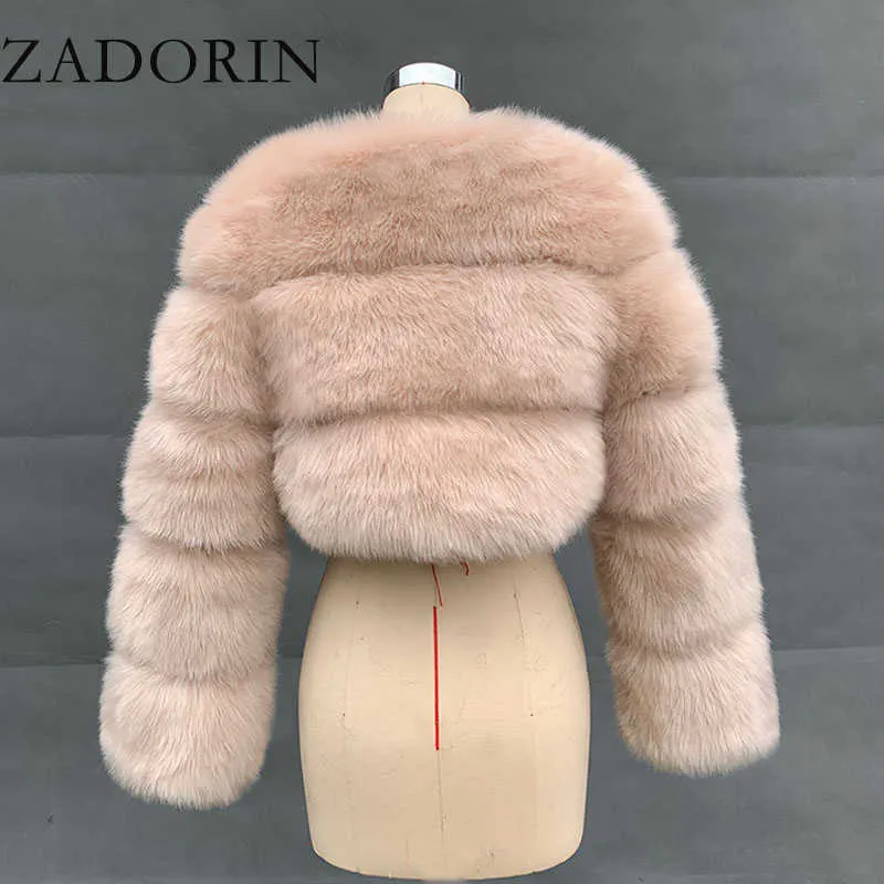 ZADORIN New Fashion Plus Size Women Crop Top Faux Fox Fur Coat Winter Thick Fluffy Long Sleeve Short Style Slim Furry Fur Jacket Y0829