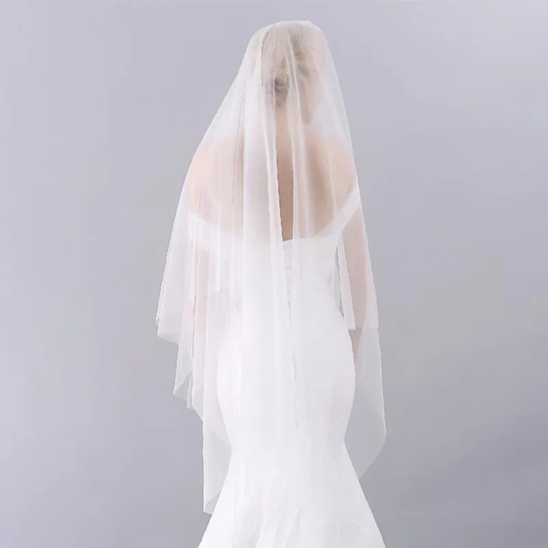 Brautschleier Einfacher zweilagiger langer Tüllschleier mit Kamm Hochzeit Studio Po Walzer Kristalldekoration Modellierungszubehör Elfenbein