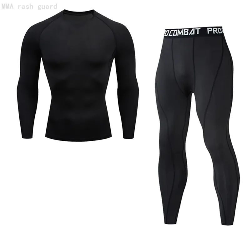 Biancheria intima termale da uomo inverno Primo strato lungo Johns Camicia + Leggings Sport Compression Intimo Black Tracksuit per uomo 2 set 211110