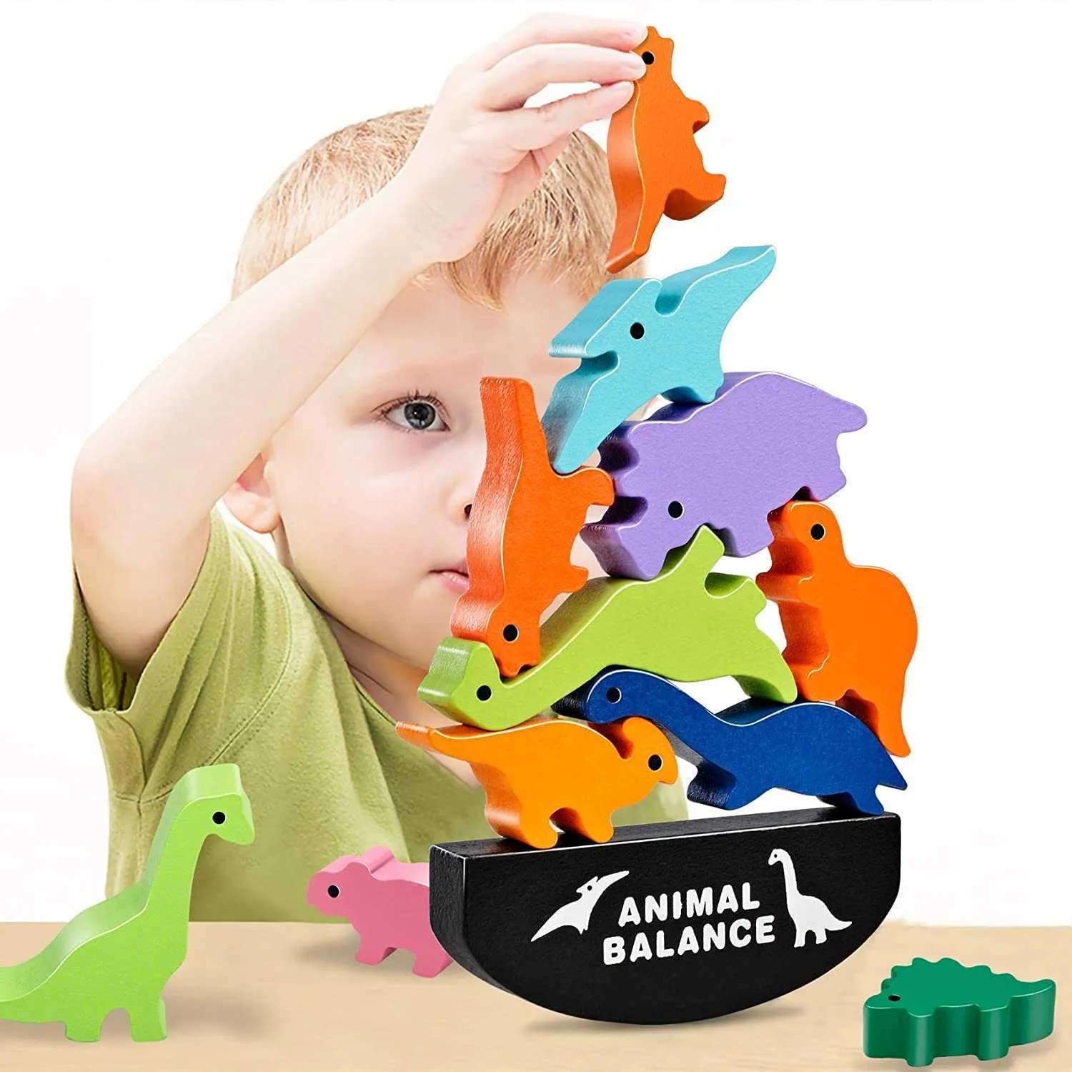Wooden Building Blocks Children Montessori Animal Balance Blocks Board ...