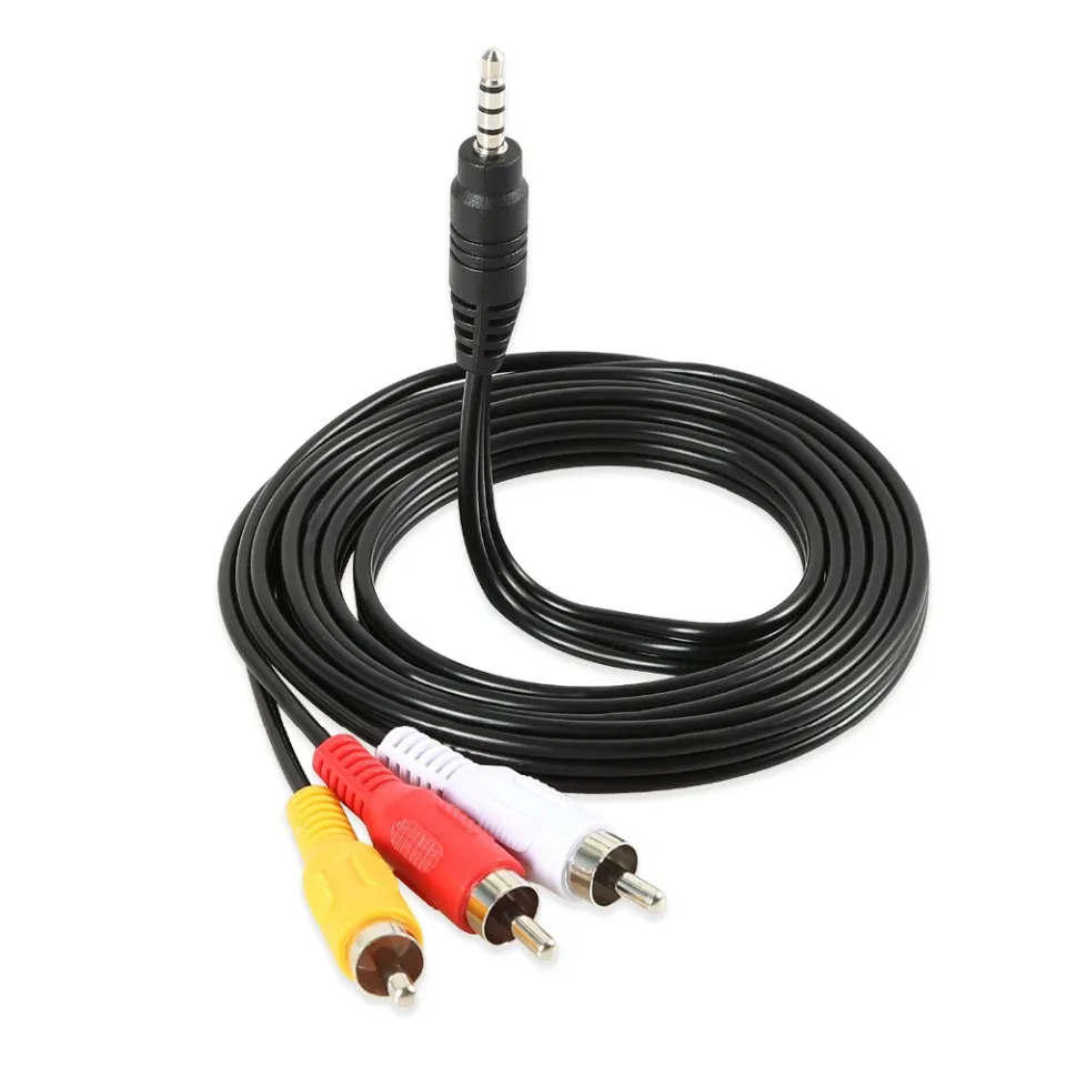 3.5mm Jack Plug Male to 3 RCA Adapter Audio Aux Cable Video AV Cord for DVD Player Recorder HiFi VCR TV Stereo about 112cm