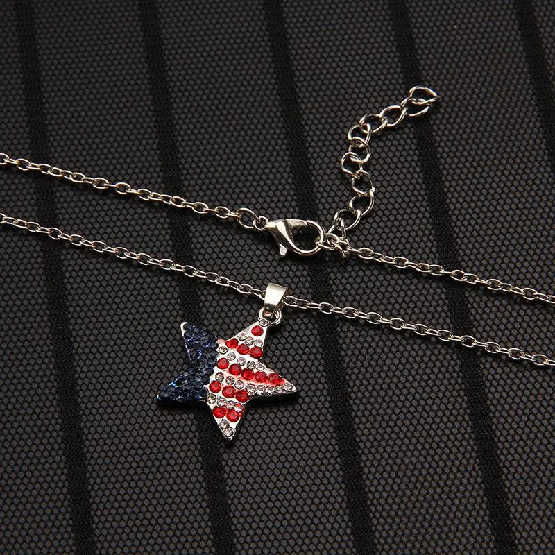 US Flag Diamond Pendant Necklace Personality Army Brand Crystal Pendant American Flag Decoration Necklace Party Jewelry Gift