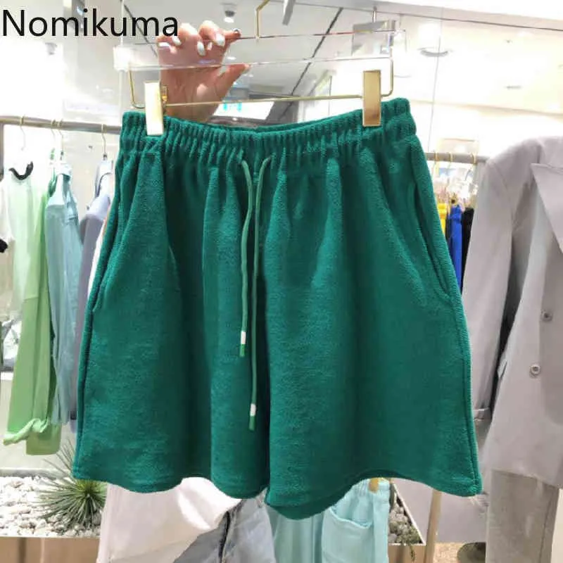 Nomikuma vrouw shorts lace up rek taille causale bodems zomer nieuwe wijde been korte feminimo's pantalones de mujer 6h123 210427