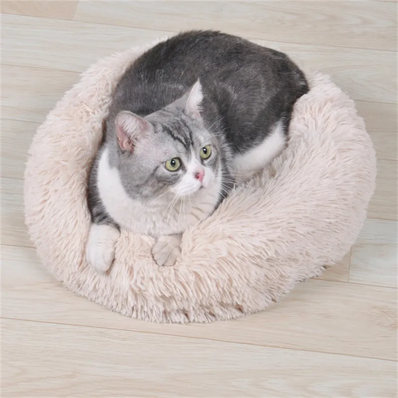 Hot Long Plush Dog Bed Vinter Varm Rund Husdjur Sova Bäddar Soild Färg Soft Pet Dogs Cat Cushion Mat Dropshipping 667 V2