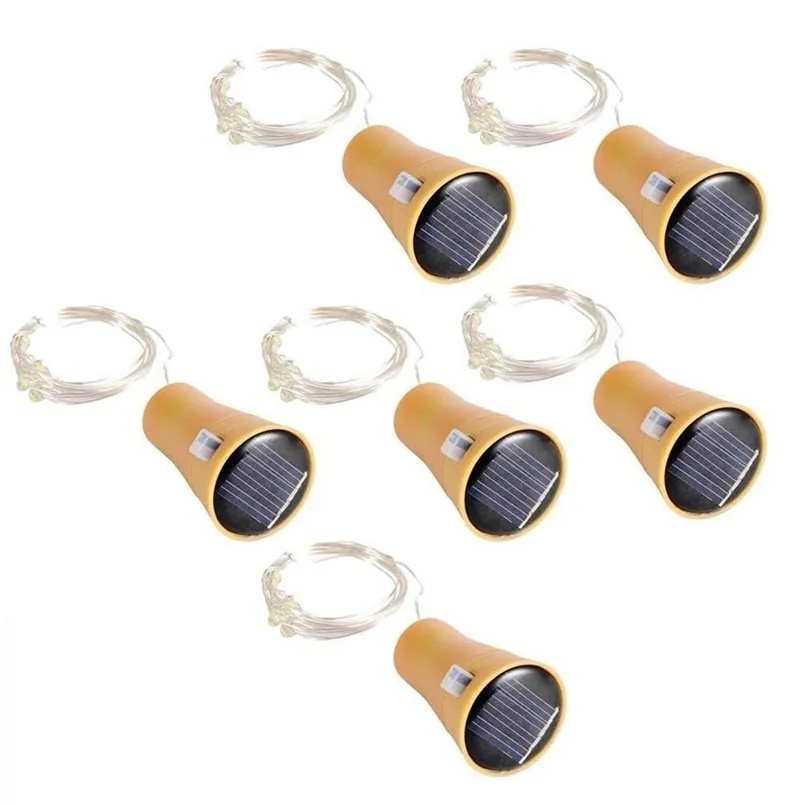 6pcs 1m 10 LED Mode Bouteille de vin à énergie solaire Chaîne en forme de liège Lumière étoilée Nuit Fée Lumière Lampe Noël 211104