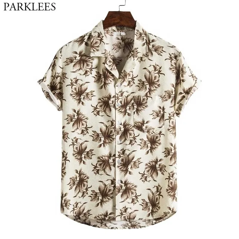 Mens Hawaiian Aloha Shirt Korte Mouw Casual Button Down Floral Gedrukt Strand Shirts Casual Holiday Vacation Kleding CHEMISE 210522