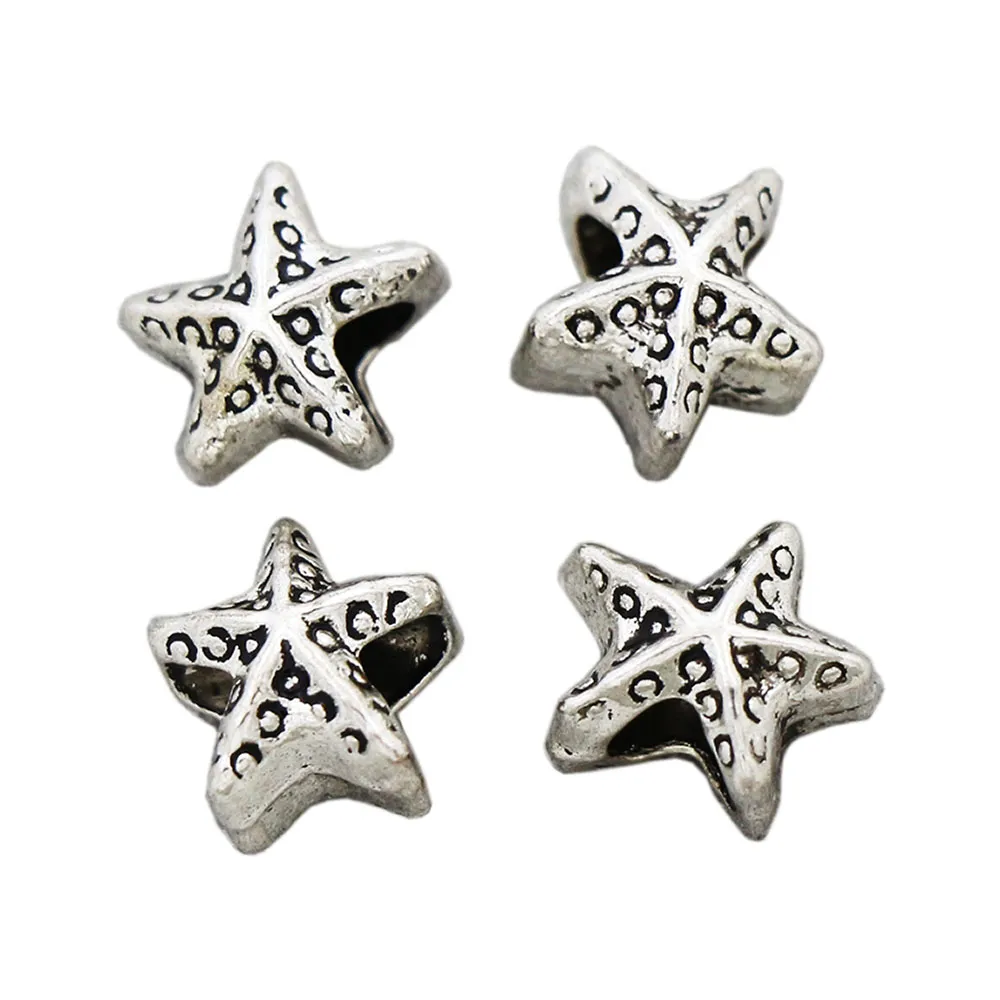 Gruby Star Liczba Big Hole Koraliki 9.6x10.3x8.3mm Antique Silver Fit Europejskiej Charm Bransoletki Biżuteria DIY L1422 178 sztuk / partia