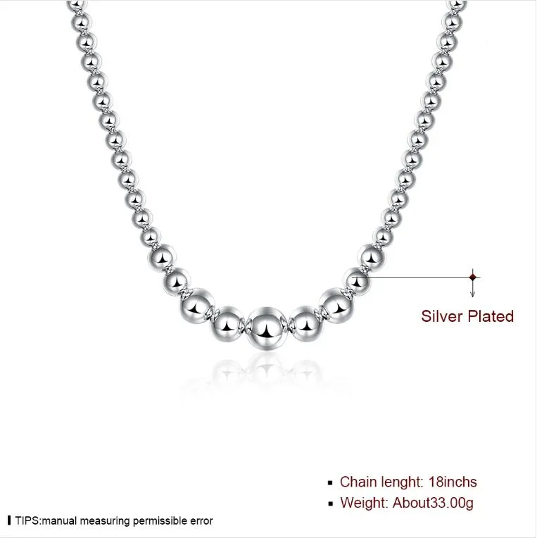 Lady's Sterling Verzilverd Grote en kleine kralen ketting GSSN195 mode mooie 925 zilveren plaat sieraden kettingen chain204g