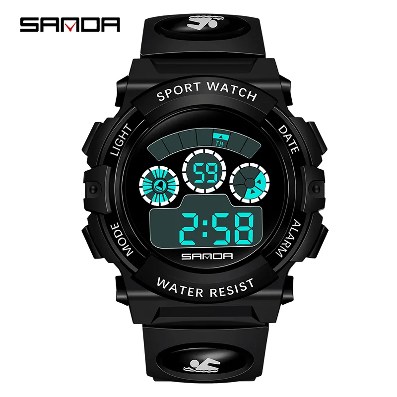 Sanda Kids Watches Outdoor Sports Lysande Stopwatch Date Week Alarm Children Watch Waterproof Girls Clock244p