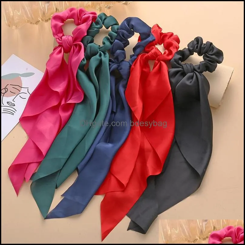 Long Ribbon Women Ponytail Scrunchies Scarf Elastic Hair Bands Knotted Streamer Hair Ties Silky Satin Headwear Hair Accessories