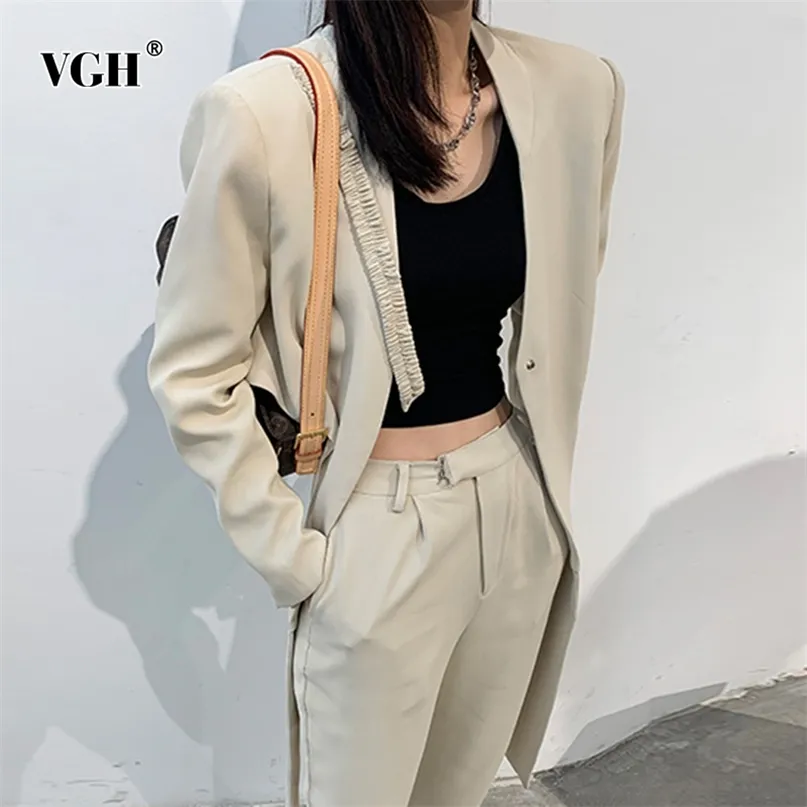 Casual minimalistisk blazer för kvinnor v nacke långärmad patchwork solida korta blazers kvinnliga mode kläder våren 210531