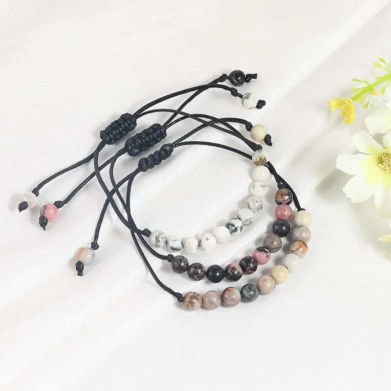 Justerbar natursten Bead Armband Yoga Healing Crystal Stretch Beaded Armband för kvinnor Män Handgjorda Smycken