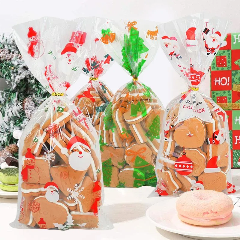 Gift Wrap 50Pcs Christmas Bag Transparent Plastic Bags For Presents Candies Cookies Xmas Home/Store Sale Wrapping BagsGift WrapGift