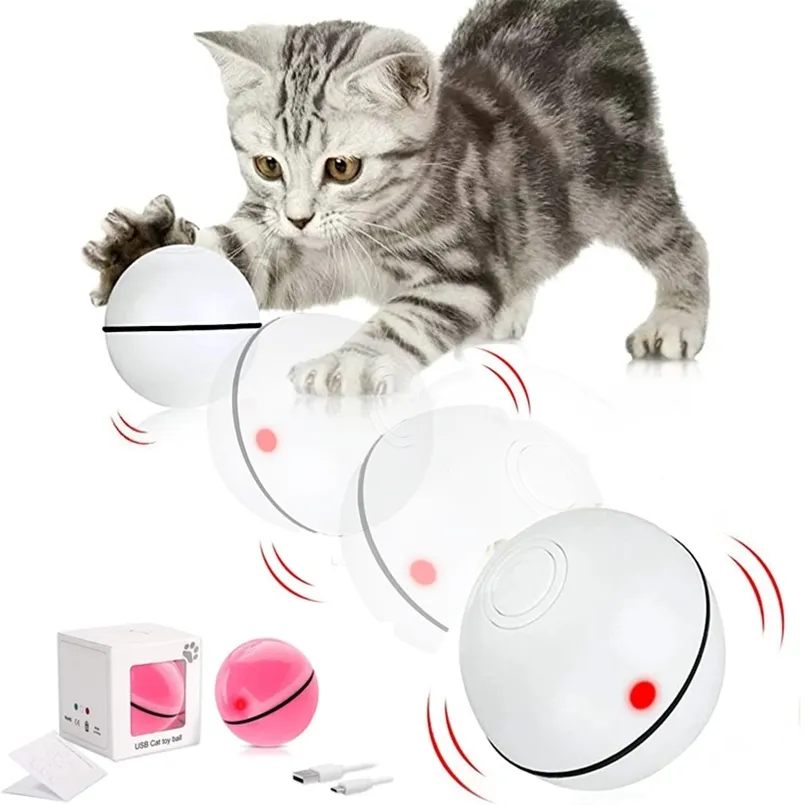 Intelligente automatico gattino palla rotolante giocattoli per gatti giocattolo luce LED salto USB elettrico animale domestico divertente interattivo 211122