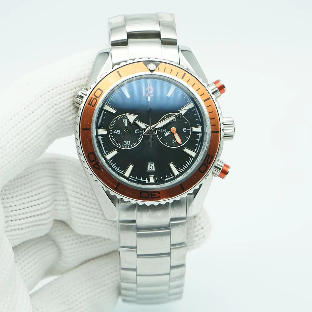Planet Meter Limited Azul 007 Dial Watch 44mm Quartz Chronograph Ocean Diver 600m Aço Inoxidável Voltar Sports Sea Mens Watches278J