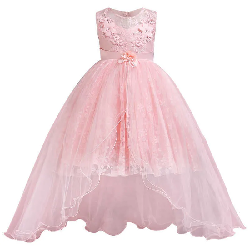 Girl dress applique lace princess puffy tail prom birthday party wedding children's clothing Q0716