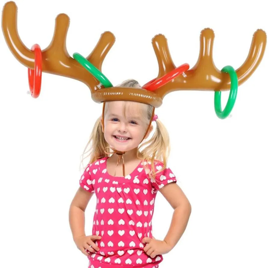 Christmas Party Game Opblaasbare Santa Grappige Rendier Antler Hat Ring Toss Kerstmis Kids Gift Nieuwjaar Xmas Openlucht Opgeblazen Speelgoed