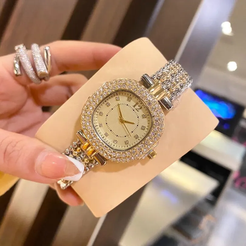 Fashion Luxury Gold Watch Women Watches Rhinestone Ladies wristwatch Stainless Steel iced out diamonds famous brand bracelet Clock square tanker dress