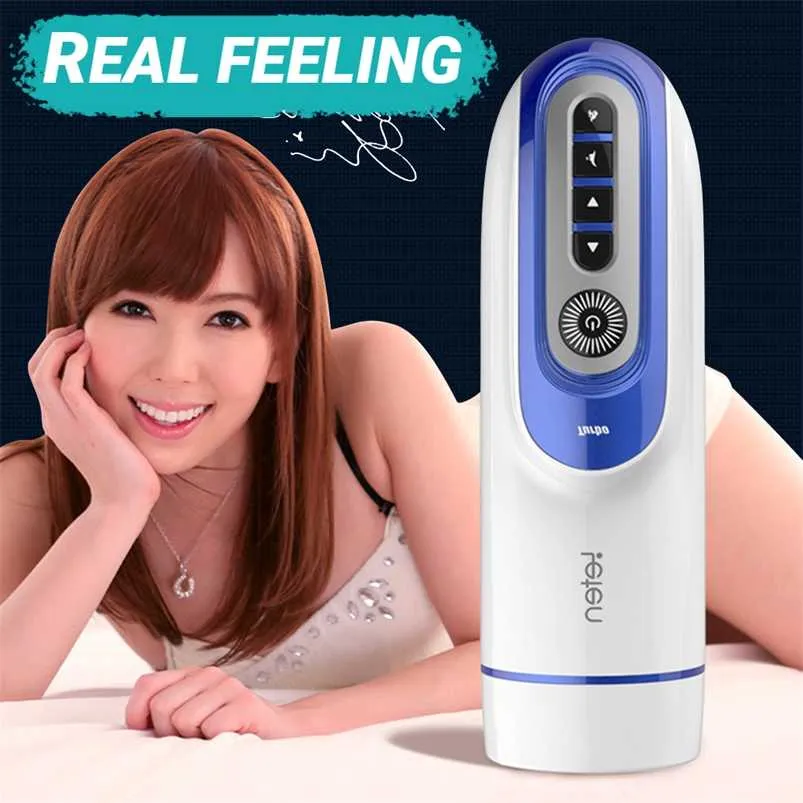 Automatic Thrust Telescopic Male Masturbator Sucking Heating Masturbation Cup Interactive Voice Real Vagina Sex Toy for Men 211013