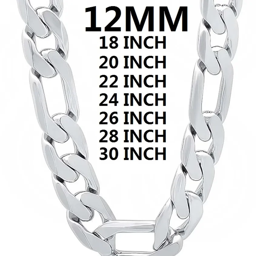 Solid 925 Sterling Silver Halsband för män Klassisk 12mm Kubansk kedja 18-30 inches Charm Högkvalitativa Mode Smycken Bröllop 220222