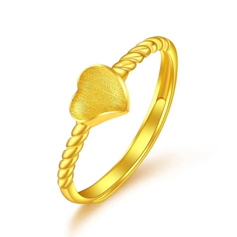 Wedding Rings Pure 24K Yellow Gold Ring 999 Women Heart Rope 2.03g