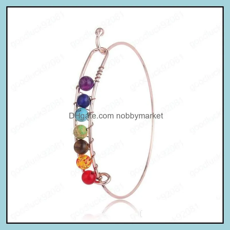 Yoga 7 Chakra wire Bracelet for Women Healing crystal Tiger eye Natural Stone Bangle Beads Reiki Spiritual Buddha Mens Fashion Jewelry
