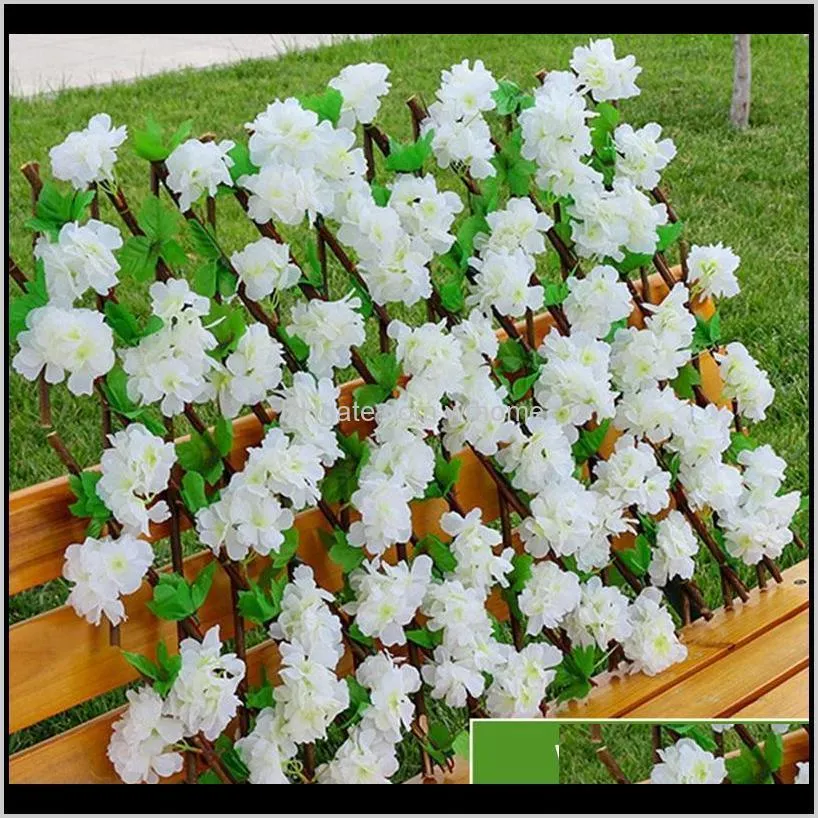 Garden Fence Willow Wooden Hedge With Artificial Flower Leaves Decoration Screening Expanding Trellis Fencing, & Gates
