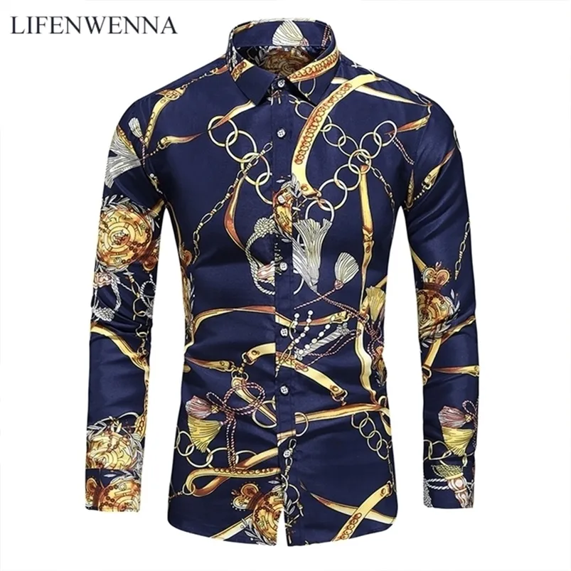 LIFENWENNA 6XL 7XL Shirt Men Fashion Personality Print Long Sleeve Shirts Mens Casual Plus Size Flower Beach Hawaiian Shirt 220222